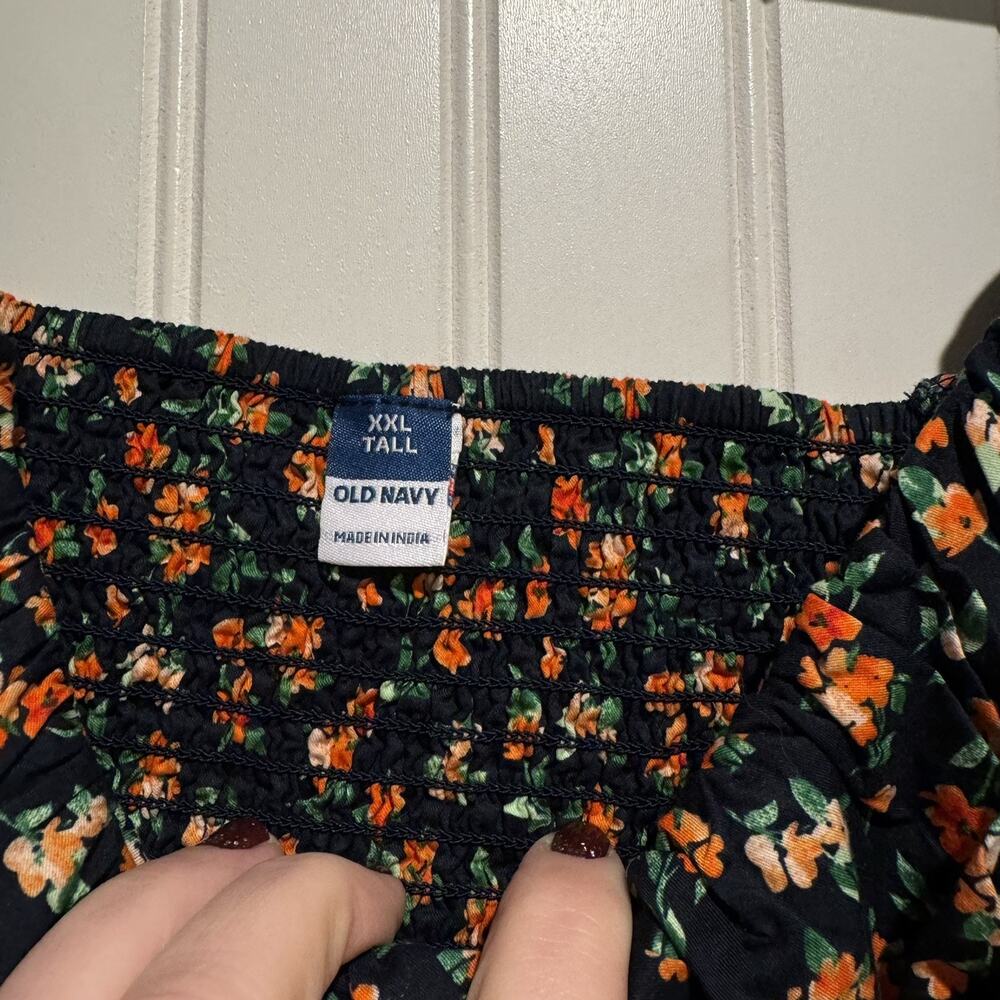 Old Navy Floral Puff Sleeve Top Navy Blue Orange Smocked NEW XXL Tall - Picture 6 of 9